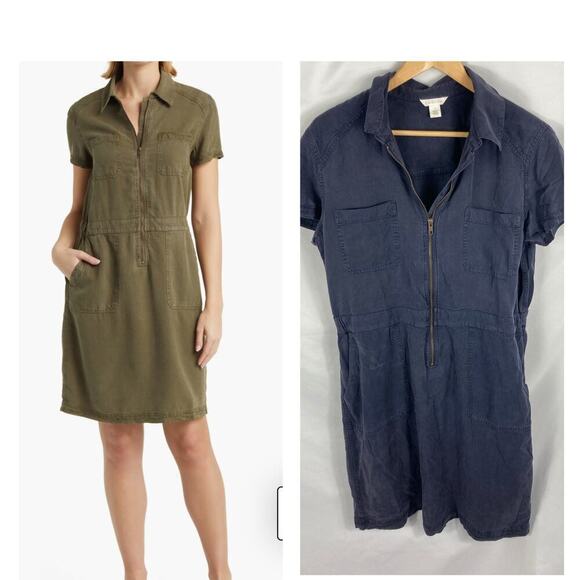 Caslon Utility Short Sleeve Zip Up Dress Blue Size Large - Picture 1 of 6